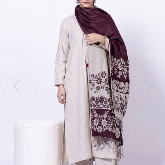 khadi Dresses & Skirts - Pakistani Chic Cream and Maroon Women's kurta